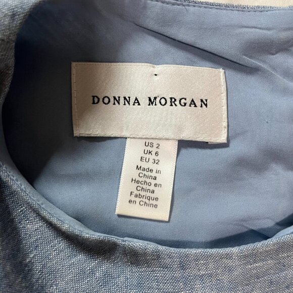 Donna Morgan Light Blue Linen Blend Sleeveless A-Line Dress | Size 2 - Picture 4 of 9